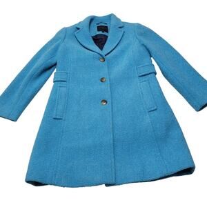 Talbots wool boucle long A-line turquoise blue coat mid length preppy 10